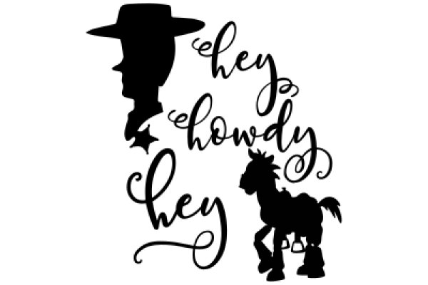 Western-Themed Silhouette Art: A Cowboy, a Horse, and a Playful Greeting