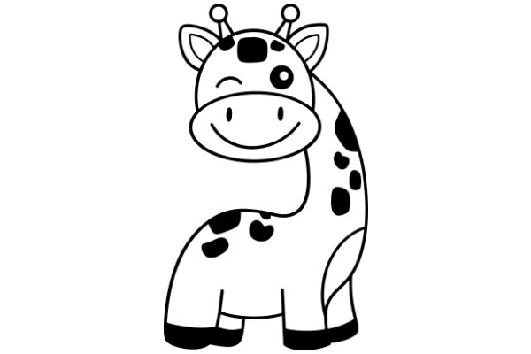 A Playful Line Drawing of a Cow with a Smile