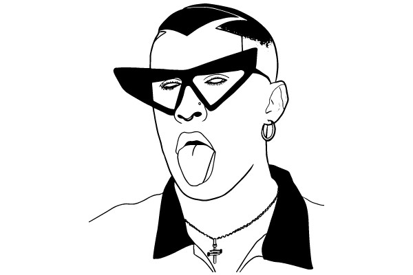 Stylized Portrait of a Person with a Tongue Out