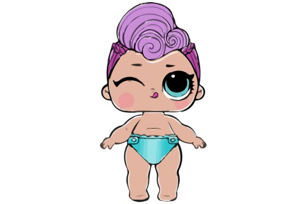 Adorable Cartoon Character: A Purple-Haired Baby in a Blue Swimsuit