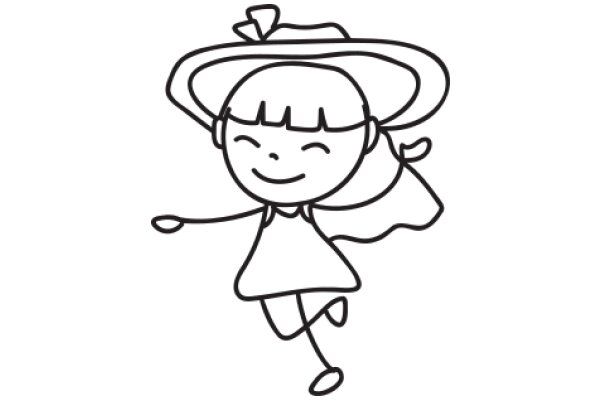 A Whimsical Line Drawing of a Girl with a Hat