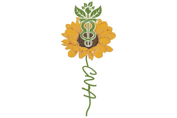 Vibrant Sunflower with a Stylized Snake Design