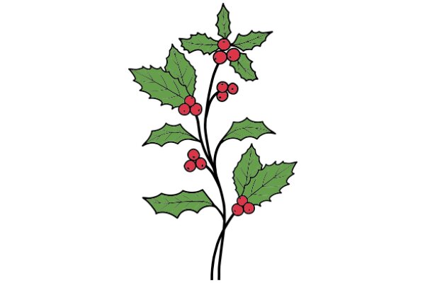 Holiday Cheer: A Festive Illustration of a Christmas Tree with Berries and Leaves