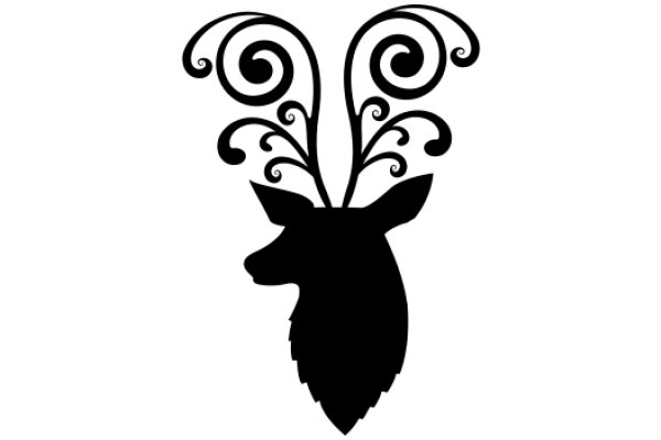 Stylized Black Deer Silhouette with Swirling Patterns