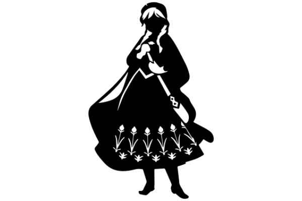 Silhouette of a Woman in a Dress with Floral Patterns