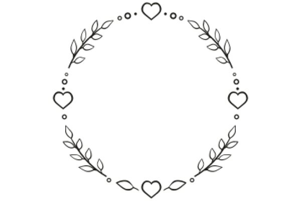 A Whimsical Illustration of a Heart-Shaped Wreath with Leaves and Drops of Water