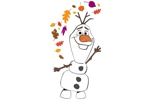 A Whimsical Autumn Scene with a Smiling Snowman