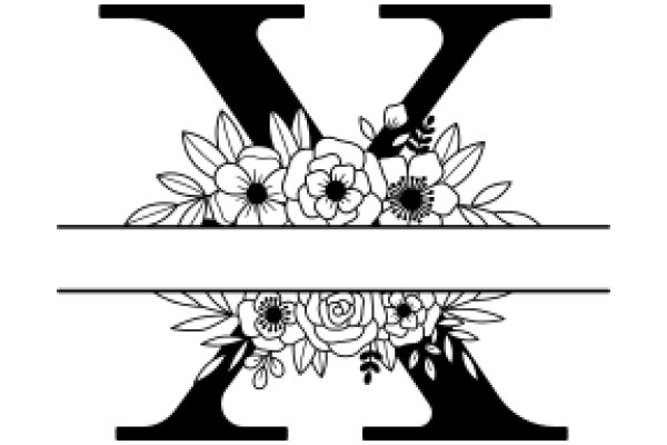 Monochrome Art: A Stylized Letter Y with Floral Accents