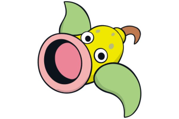 A Playful Cartoon Character with a Pink Mouth and Green Ears