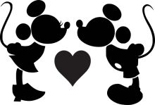 A Silhouette of Mickey Mouse and Friends, Embracing a Heart