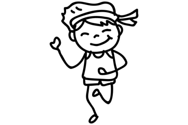 A Whimsical Line Drawing of a Boy with a Smile and a Hat