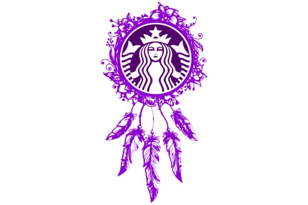 Stylized Starbucks Logo with Purple Feather Decorations