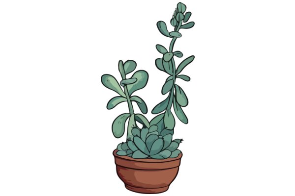 A Digital Illustration of a Potted Plant with Green Leaves and Brown Pot