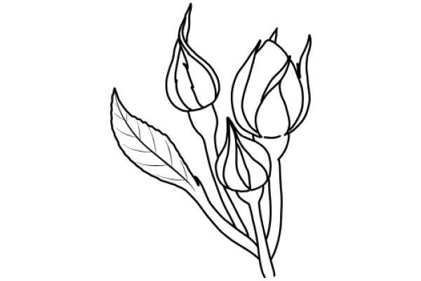 A Line Drawing of a Flowering Plant with Leaves and Buds