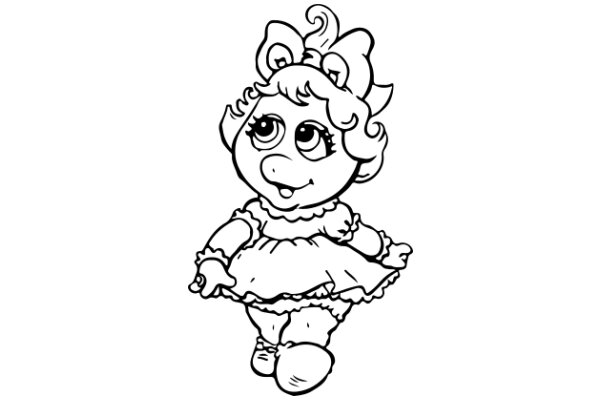 A Whimsical Cartoon of a Little Girl with Big Eyes and a Smile