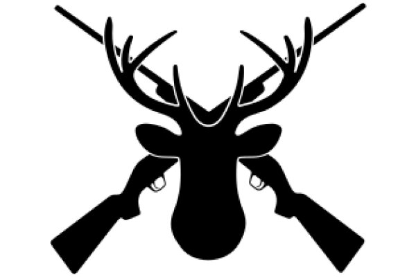 Silhouette of a Deer Head with Antlers and Two Guns