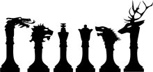 A Silhouette of Chess Pieces and a Deer, Arranged in a Line