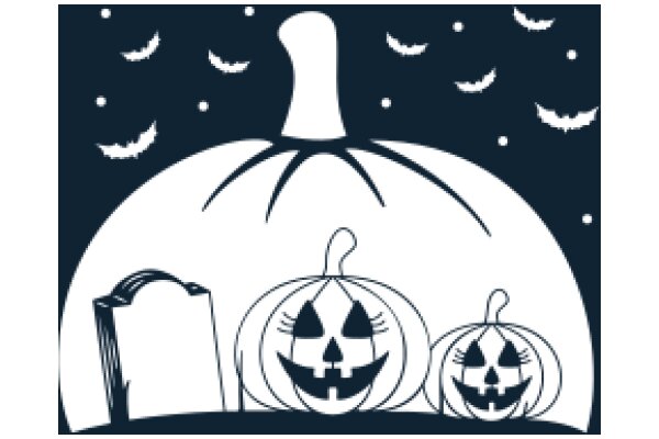 A Halloween Night Scene with Pumpkins and Bats