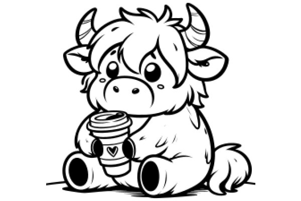 A Cute Cartoon of a Cow Holding a Cup of Coffee