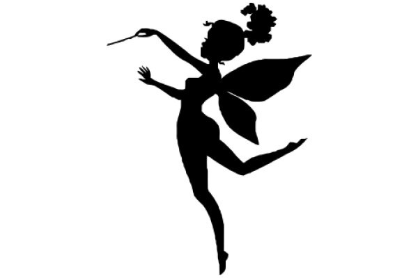 Silhouette of a Tinkerbell-like Figure with a Wand, in