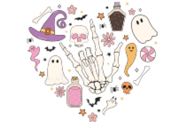 A Magical Halloween Scene: A Heart-Shaped Collage of Spooky Items and Halloween Symbols