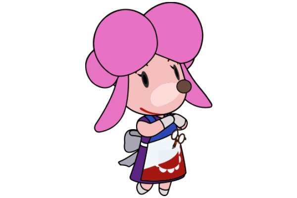 A Cute Cartoon Character with Pink Hair and a Purple Dress