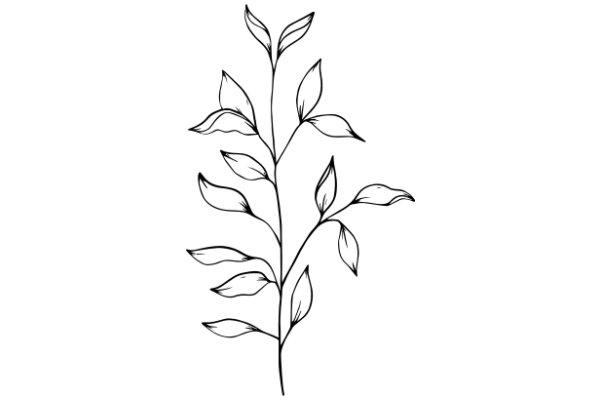 Simplistic Line Drawing of a Plant with Leaves