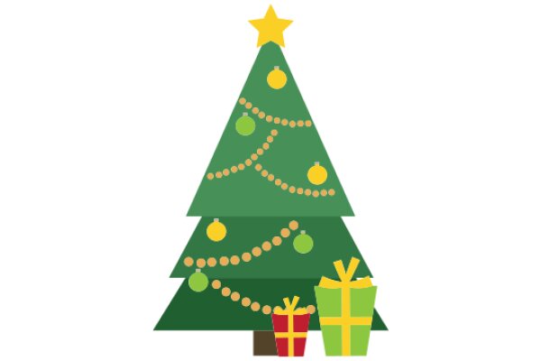 A Festive Christmas Tree Illustration with Gifts and Ornaments