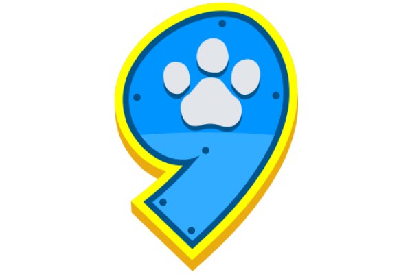 Digital Art: A Vibrant Blue Paw Print with a Yellow Outline