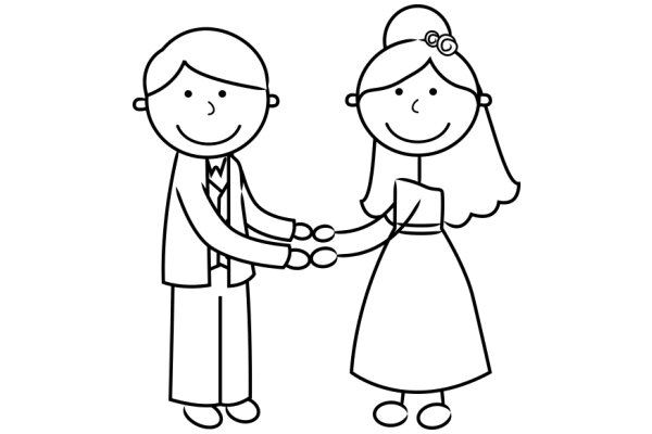 A Simple Line Drawing of a Boy and Girl Holding Hands