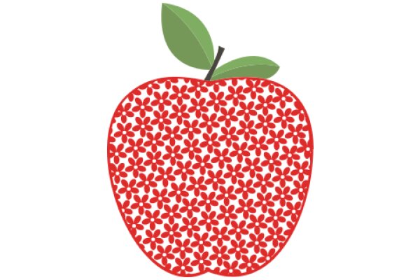 Vibrant Red Apple with a Green Leaf, Illustrated in a Stylized Pattern