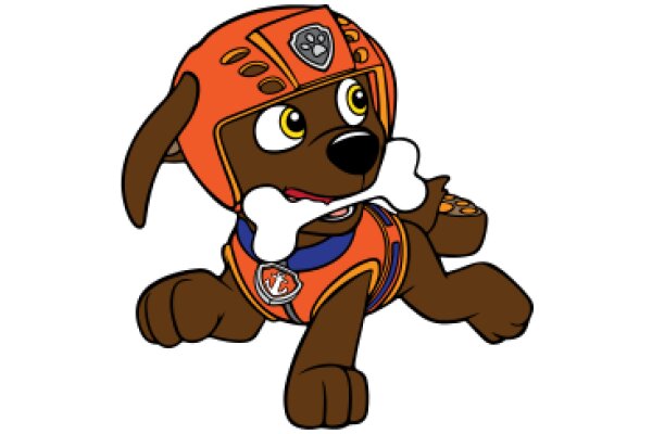 Adorable Animated Dog in a Vibrant Orange Helmet and Costume