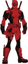 Red and Black Illustration of Deadpool