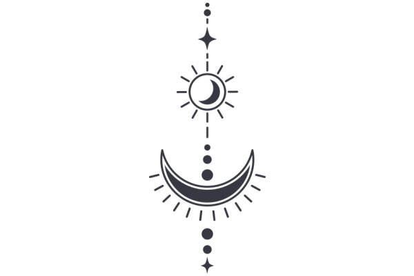 Stylized Icon of a Crescent Moon and Sun with Rays