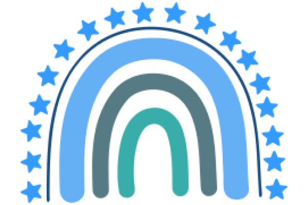 Stylized Logo with Blue Stars and a Rainbow Arch