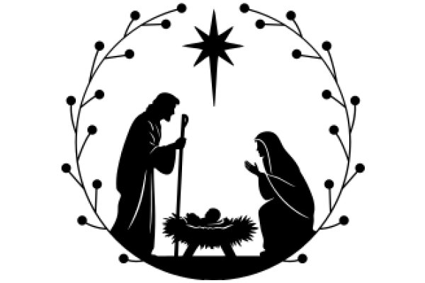 Silhouette of a Nativity Scene with a Star Above