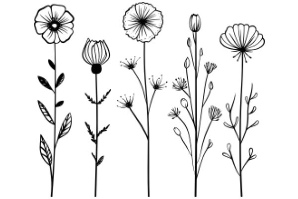 Floral Silhouettes: A Collection of Stylized Flowers and Plants