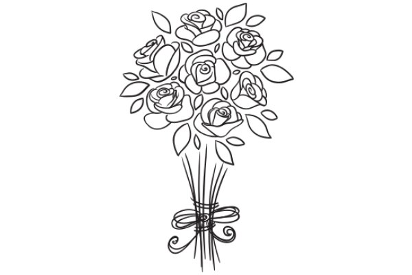 Elegant Rose Bouquet with a Ribbon, Sketch Style