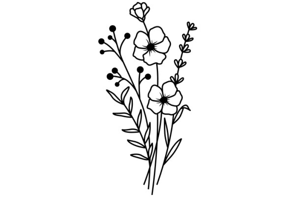 Floral Illustration: A Delicate Arrangement of Flowers and Leaves