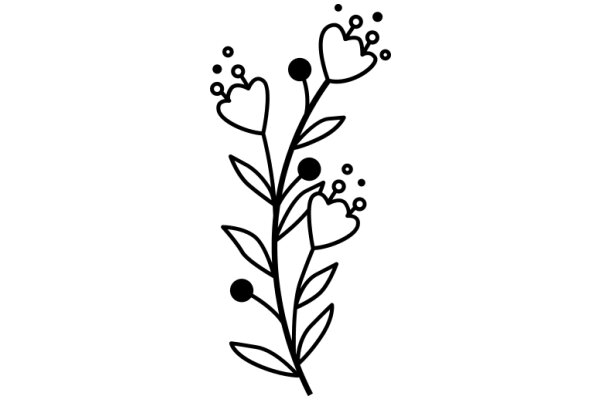 Line Drawing of a Flower with Hearts and Balls