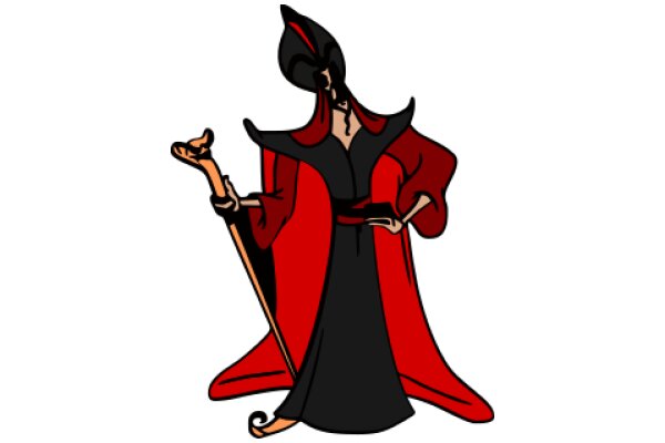 A Stylish Character in a Red Cape and Hat, Holding a Cane