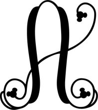 Stylized Letter 'A' with Decorative Swirls and Flower Designs