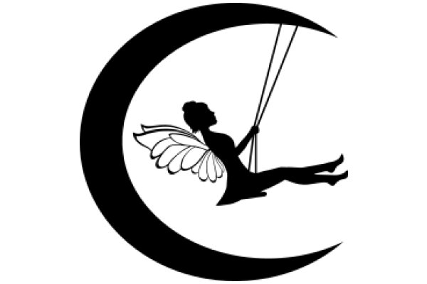 Silhouette of a Woman Soaring on a Crescent Moon