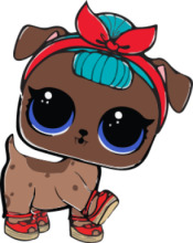 Adorable Cartoon Dog with a Blue Bow and Red Shoes