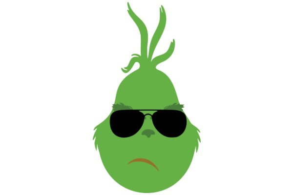 A Whimsical Illustration of a Green Character with Sunglasses and a Frown