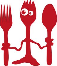 A Playful Red Silhouette of a Fork, Spoon, and Spatula