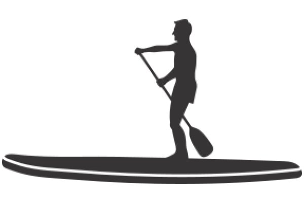 Silhouette of a Man Paddling a Canoe on a Surfboard