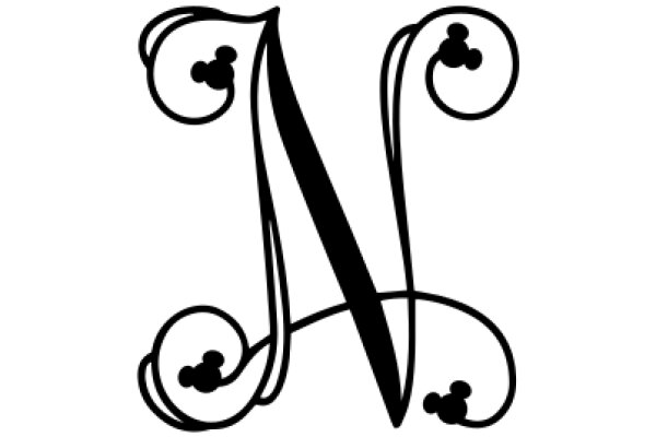 Monochrome Logo: A Stylized Letter 'N' with a Disney-Inspired Swirl Design