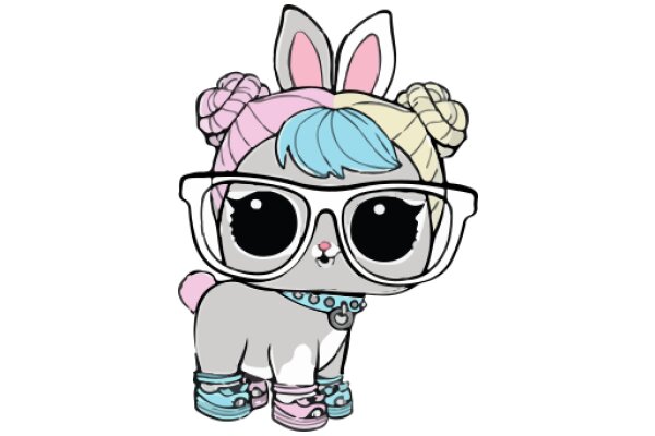 Adorable Cartoon Cat with Bunny Ears and Glasses