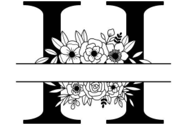 Monochrome Art: A Stylized Letter 'I' with Floral Accents